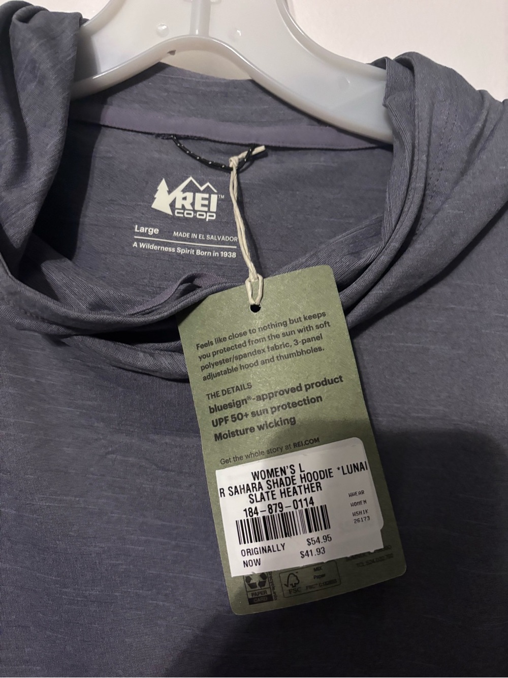 Bluesign appvd REI Co-op Women Sahara Shade Hooded Pullover Slate Heather Large - Picture 4 of 6